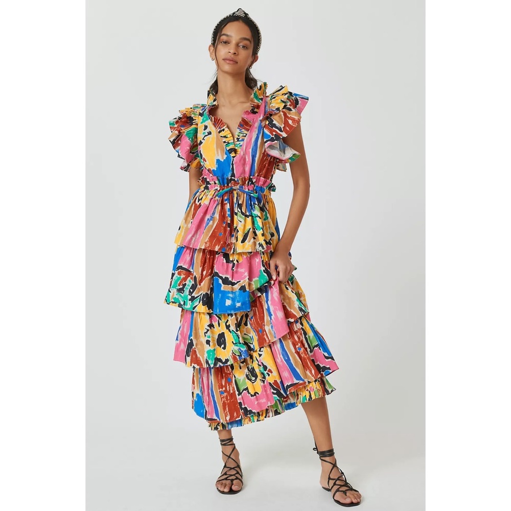 Anthropologie Love The Label Mix-Print Midi Dress
